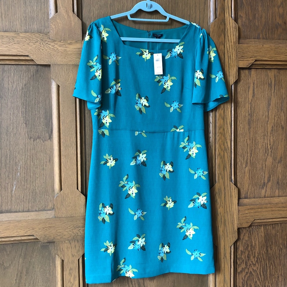 Teal Floral Short-Sleeve Shift Dress - Unbranded